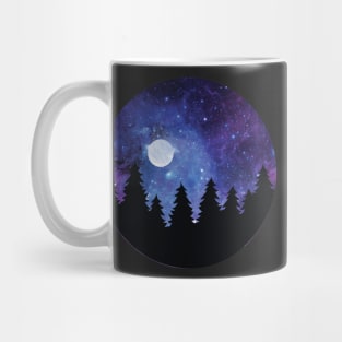 Night sky, Pine tree, Galaxy, Forest, Full Moon, Camping Mug